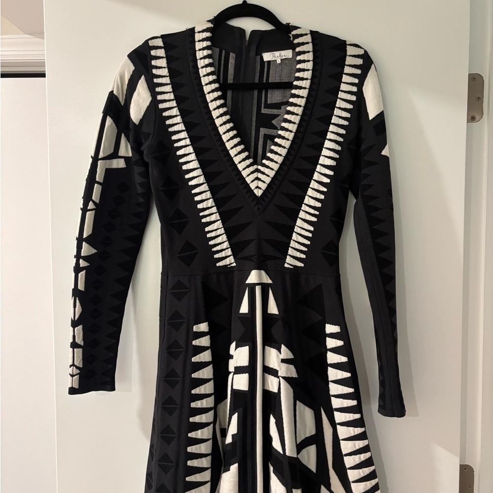 Parker Black and White Wrap Dress with Tie Front
